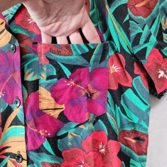 VTG Teddi Sport Women’s Hawaiian Floral Button Up Shirt LG Tropical Blouse 80’s - Picture 5 of 10